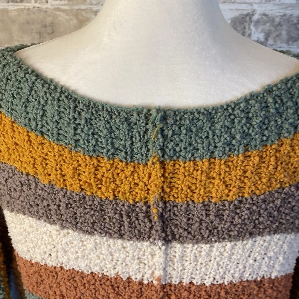 Shop Stevie Oversized Chunky Knit Striped Sweater. Size L. Sage Green and Brown. - Picture 11 of 15